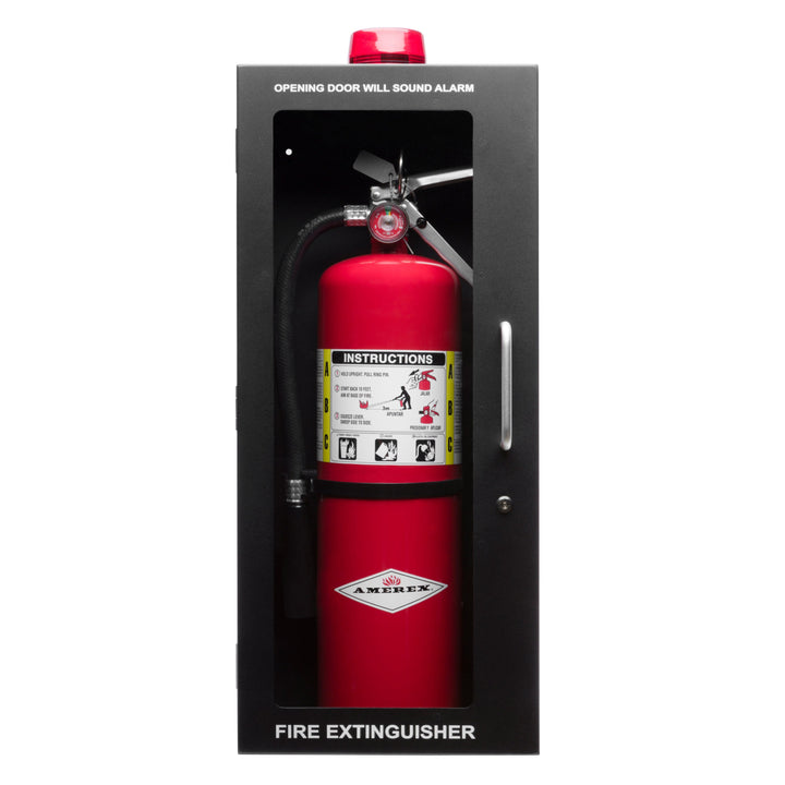 Fire Extinguisher Cabinet | Wall & Surface Mount | Holds 2.5 pound, 5 lb or 10 lb Extinguishers | Optional Alarm & Lock | Fire Safety Instructions Included