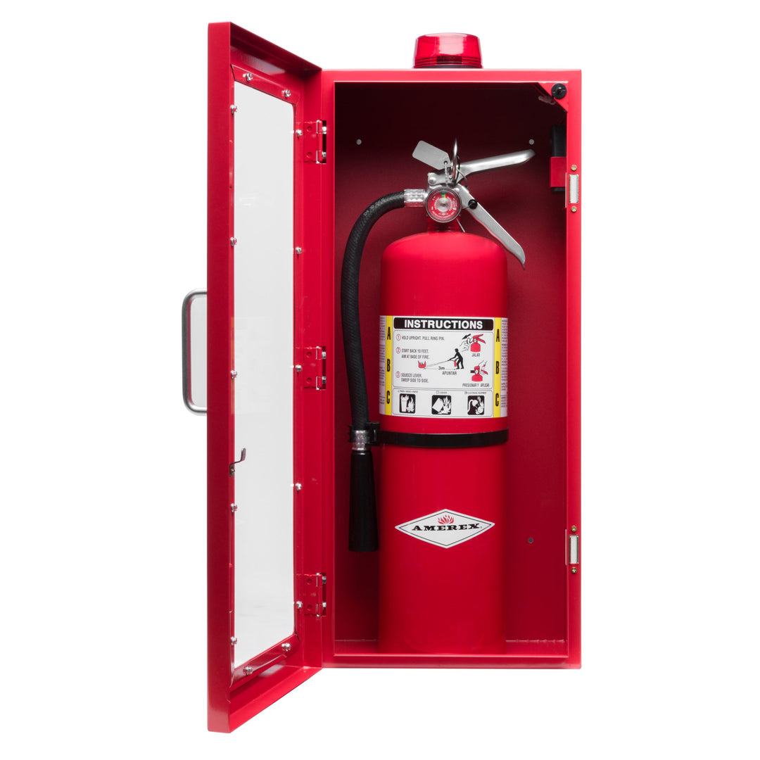 Fire Extinguisher Cabinet | Wall & Surface Mount | Holds 2.5 pound, 5 lb or 10 lb Extinguishers | Optional Alarm & Lock | Fire Safety Instructions Included