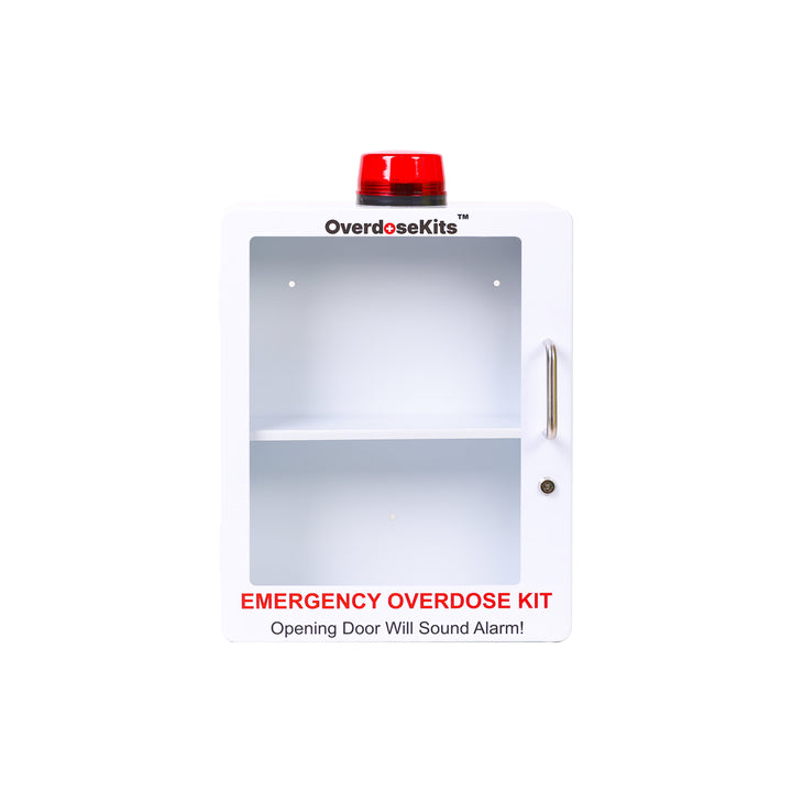 Large Wall-Mounted Naloxone Emergency Kit Cabinet Box - First Aid & Naloxone Compartments | with Alarm & Lock