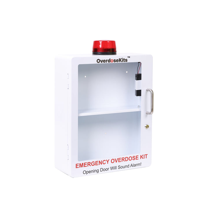Large Wall-Mounted Naloxone Emergency Kit Cabinet Box - First Aid & Naloxone Compartments | with Alarm & Lock