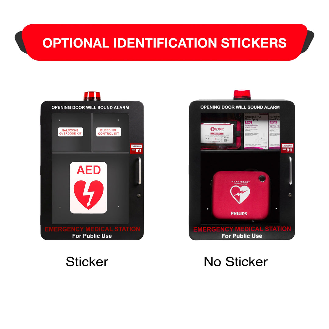 Emergency Medical Station | AED & Naloxone Wall Mount Cabinet Designed to Store AED's, Naloxone Overdose Kits, Bleeding Control Kits & First Aid Kits for Public Spaces