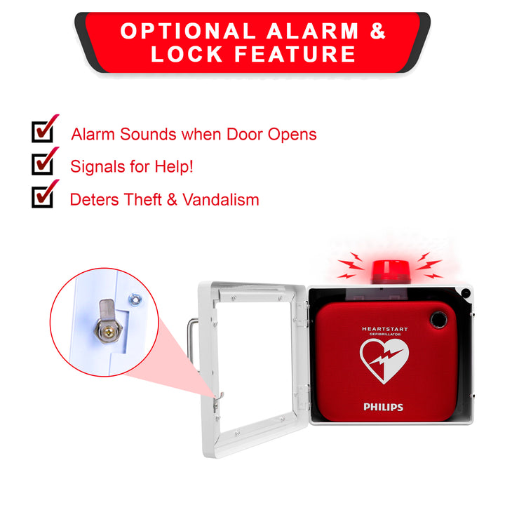 Philips AED Wall Mount Cabinet – Custom-Fit for Philips AED Models | Alarm & Lock Features| Mounting Hardware Included | AED Not Included (White)
