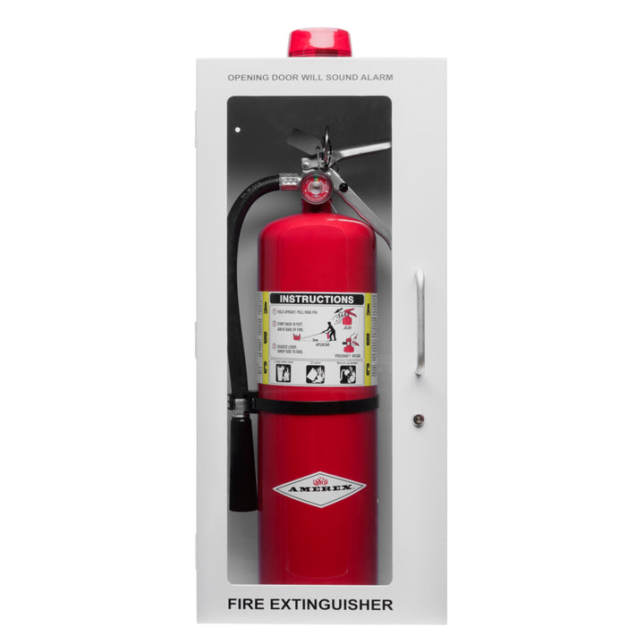 Fire Extinguisher Cabinet | Wall & Surface Mount | Holds 2.5 pound, 5 lb or 10 lb Extinguishers | Optional Alarm & Lock | Fire Safety Instructions Included