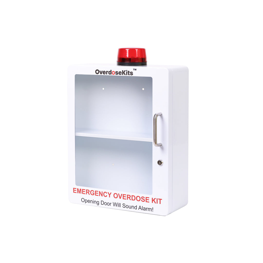 Large Wall-Mounted Naloxone Emergency Kit Cabinet Box - First Aid & Naloxone Compartments | with Alarm & Lock