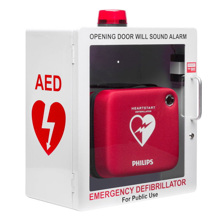 AED Defibrillator Wall Mount Cabinet | Optional Alarm & Lock | Durable Steel Frame | Fits All Brands of AED's for Public Spaces or Home