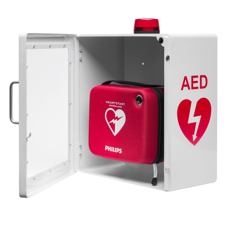 AED Defibrillator Wall Mount Cabinet | Optional Alarm & Lock | Durable Steel Frame | Fits All Brands of AED's for Public Spaces or Home