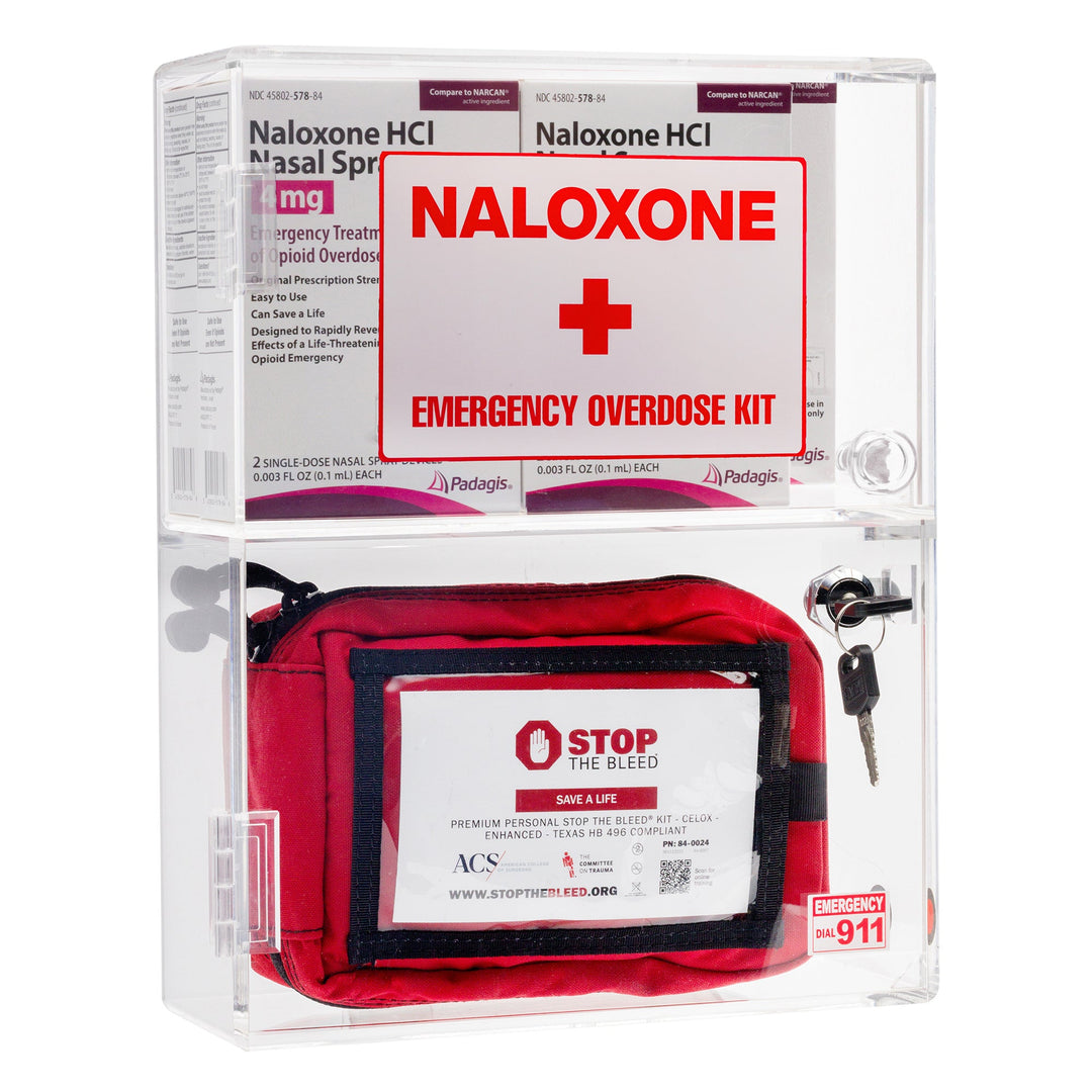 Naloxone & Bleeding Control Kit Emergency Wall Mount Cabinet (Clear)