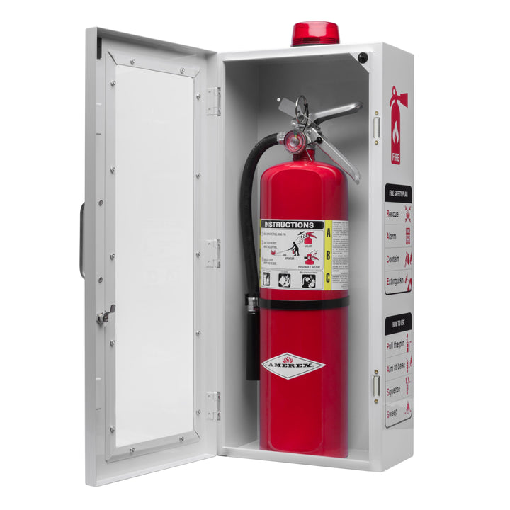 Fire Extinguisher Cabinet | Wall & Surface Mount | Holds 2.5 pound, 5 lb or 10 lb Extinguishers | Optional Alarm & Lock | Fire Safety Instructions Included