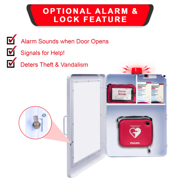 Emergency Medical Station Cabinet – Wall-Mounted Storage for AED, Naloxone, Bleeding Control & First Aid Kits