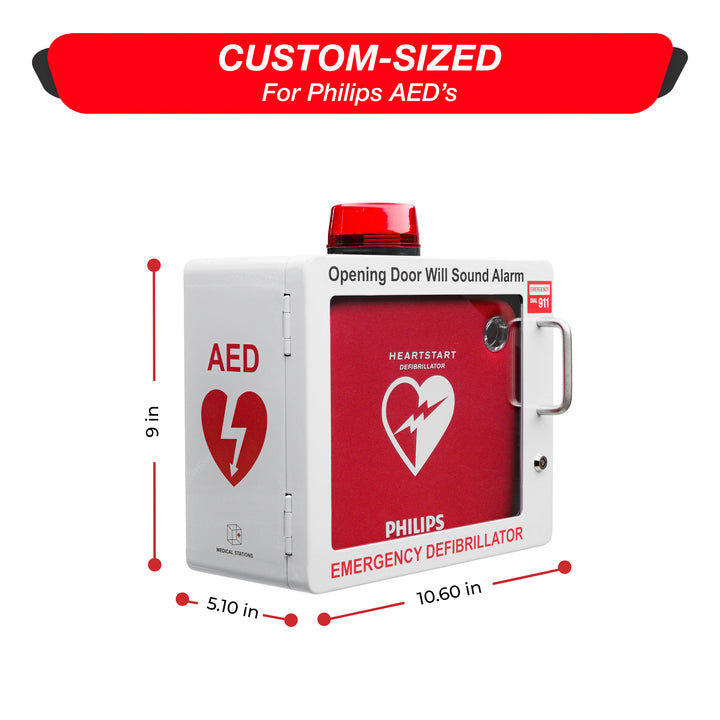 Philips AED Wall Mount Cabinet – Custom-Fit for Philips AED Models | Alarm & Lock Features| Mounting Hardware Included | AED Not Included (White)