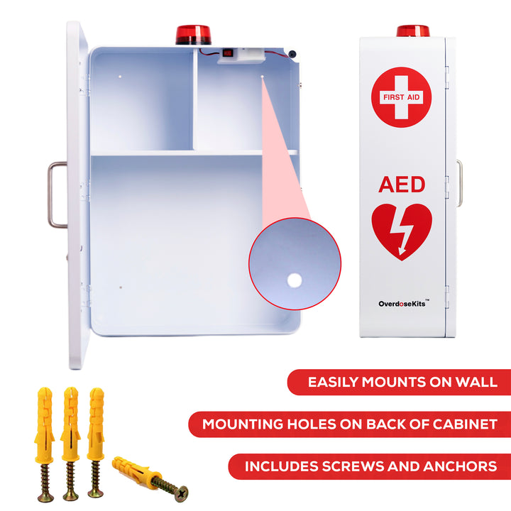 Emergency Medical Station Cabinet – Wall-Mounted Storage for AED, Naloxone, Bleeding Control & First Aid Kits
