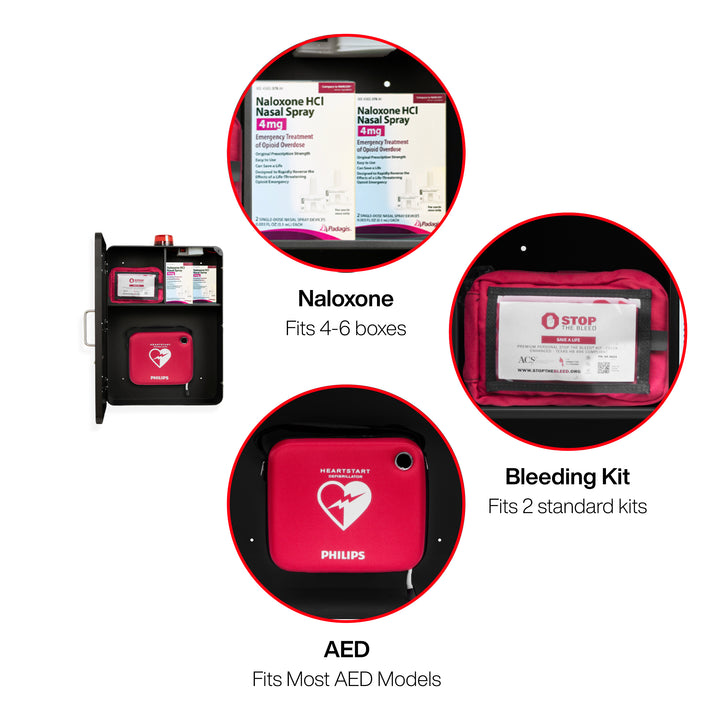 Emergency Medical Station Cabinet – Wall-Mounted Storage for AED, Naloxone, Bleeding Control & First Aid Kits