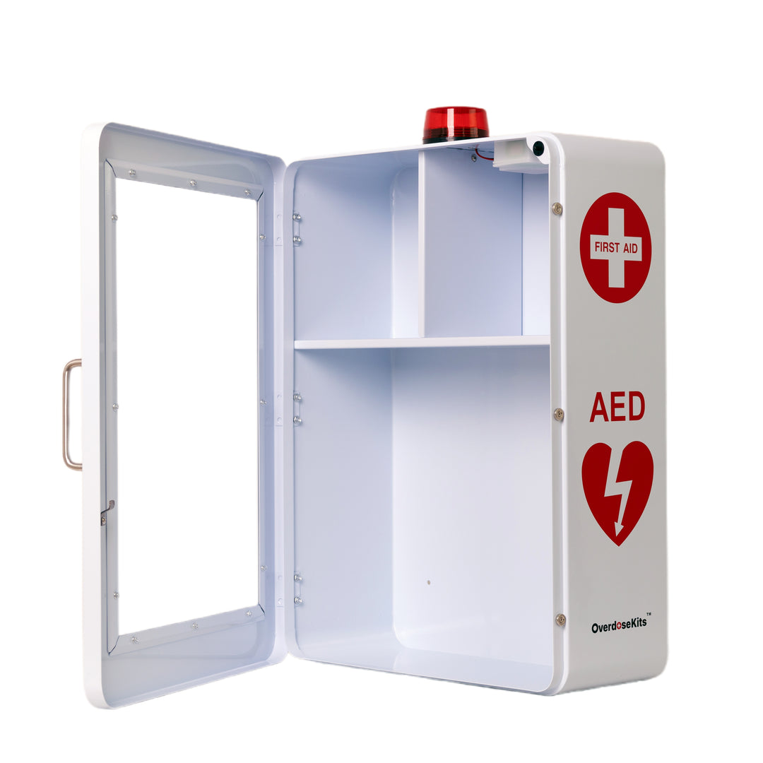 Emergency Medical Station Cabinet – Wall-Mounted Storage for AED, Naloxone, Bleeding Control & First Aid Kits