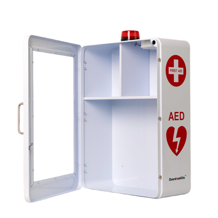 Emergency Medical Station Cabinet – Wall-Mounted Storage for AED, Naloxone, Bleeding Control & First Aid Kits
