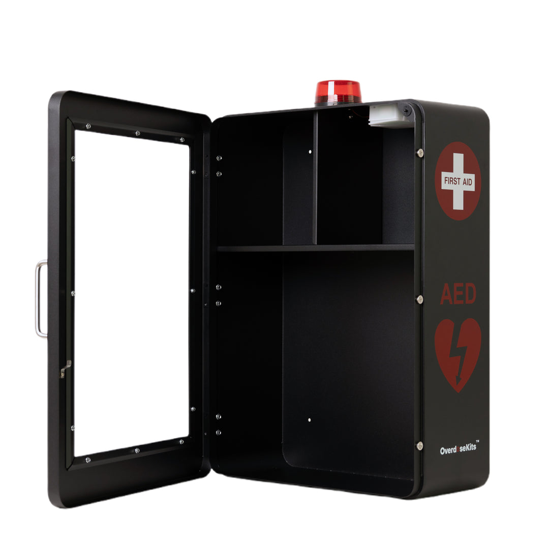 Emergency Medical Station Cabinet – Wall-Mounted Storage for AED, Naloxone, Bleeding Control & First Aid Kits