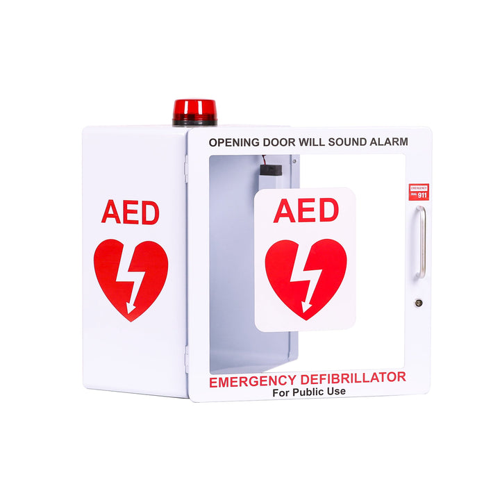 AED Defibrillator Wall Mount Cabinet | Optional Alarm & Lock | Durable Steel Frame | Fits All Brands of AED's for Public Spaces or Home