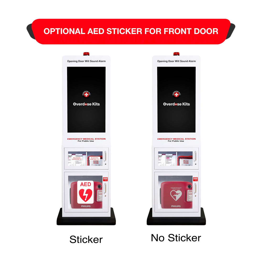 Emergency Medical Station with Large Display Screen - Designed to Store AED's, Naloxone Overdose Kits, Bleeding Control Kits & First Aid Kits for Public Spaces