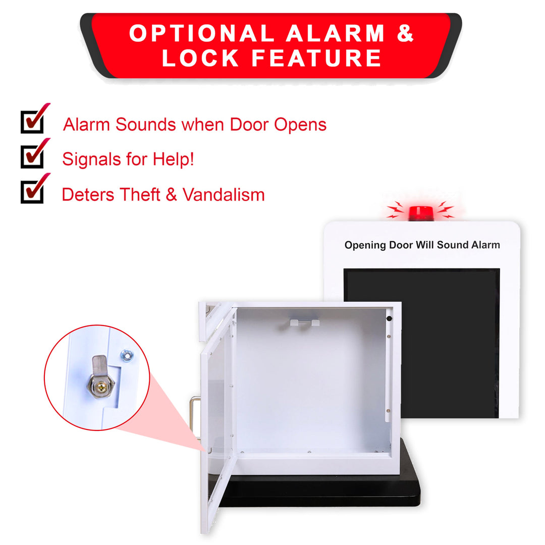 Emergency Medical Station with Large Display Screen - Designed to Store AED's, Naloxone Overdose Kits, Bleeding Control Kits & First Aid Kits for Public Spaces