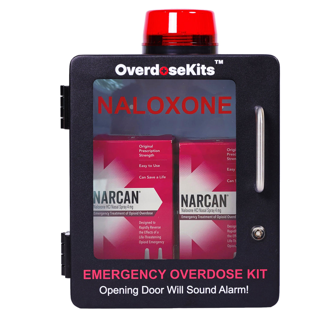 Naloxone Overdose Emergency Kit Cabinet - Designed for Wall Mount & Public Access (Optional Alarm & Lock)