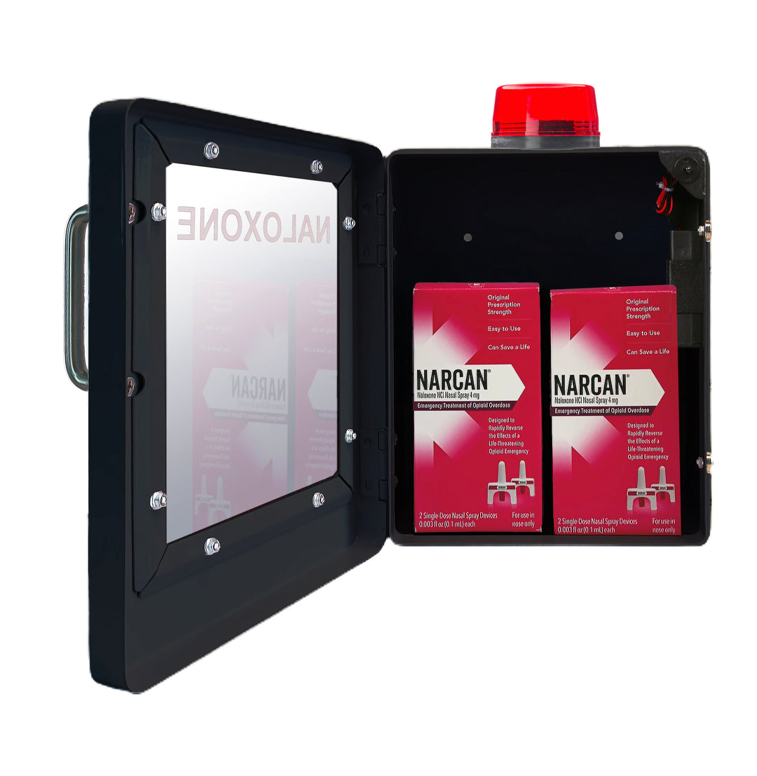 Naloxone Overdose Emergency Kit Cabinet - Designed for Wall Mount & Public Access (Optional Alarm & Lock)