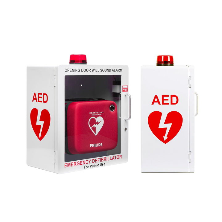 AED Defibrillator Wall Mount Cabinet | Optional Alarm & Lock | Durable Steel Frame | Fits All Brands of AED's for Public Spaces or Home