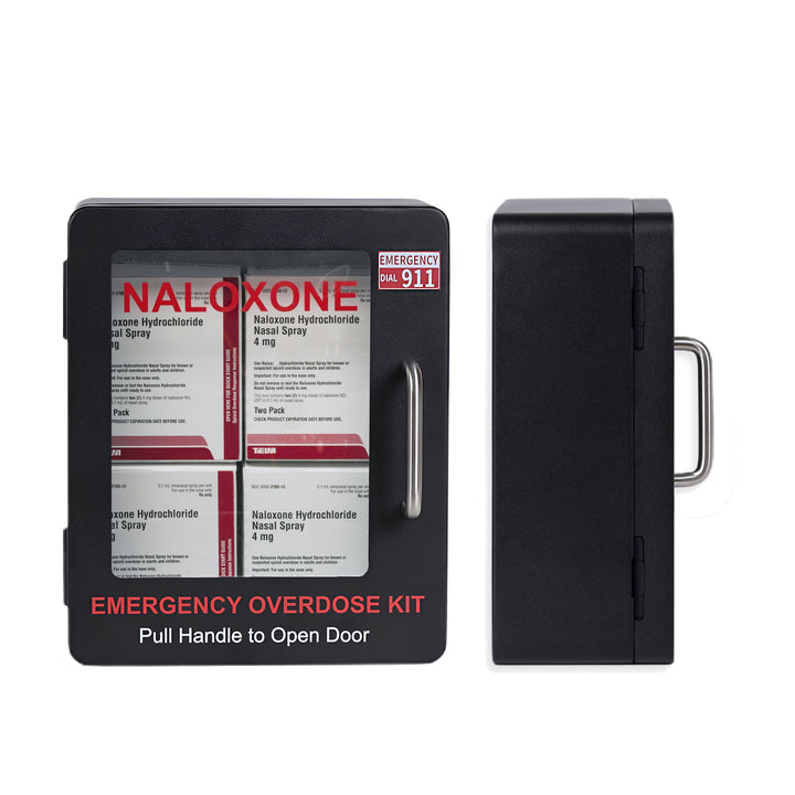 Naloxone Overdose Emergency Kit Cabinet - Designed for Wall Mount & Public Access (Optional Alarm & Lock)