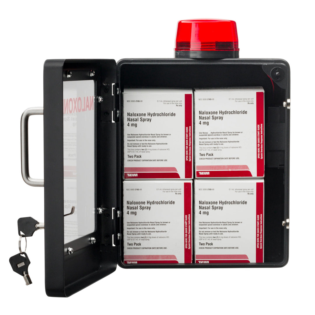 Naloxone Overdose Emergency Kit Cabinet - Designed for Wall Mount & Public Access (Optional Alarm & Lock)