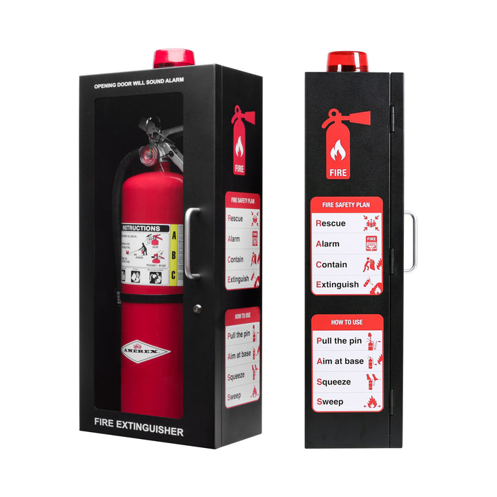 Fire Extinguisher Cabinet | Wall & Surface Mount | Holds 2.5 pound, 5 lb or 10 lb Extinguishers | Optional Alarm & Lock | Fire Safety Instructions Included