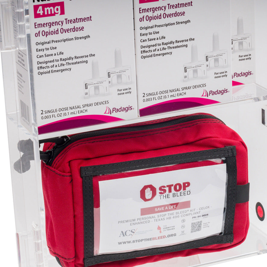 Naloxone & Bleeding Control Kit Emergency Wall Mount Cabinet (Clear)