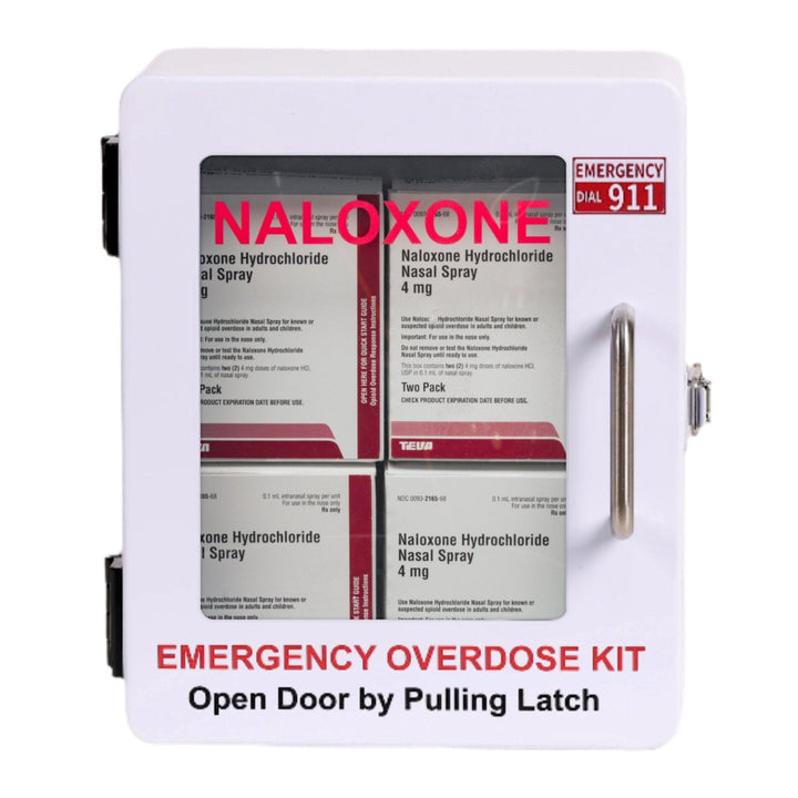 Outdoor Naloxone Overdose Emergency Kit Cabinet - 100% Waterproof - Wall Mounts  (No Alarm or Lock, White)