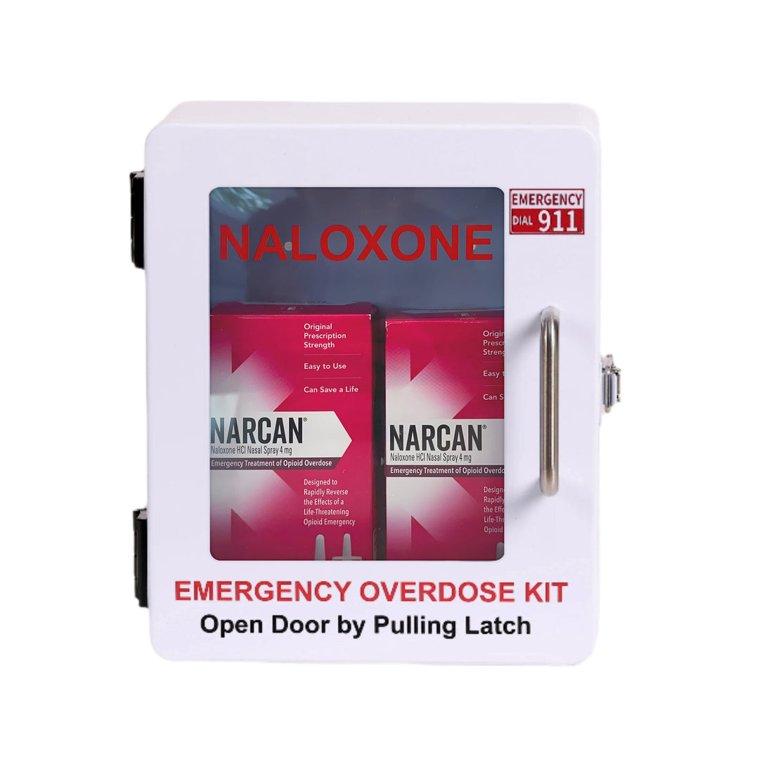 Outdoor Naloxone Overdose Emergency Kit Cabinet - 100% Waterproof - Wall Mounts  (No Alarm or Lock, White)