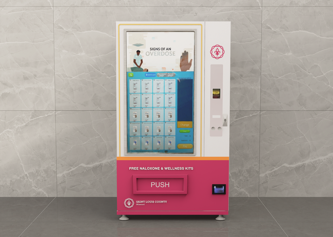 Naloxone Harm Reduction Vending Machine with 55" Video Screen