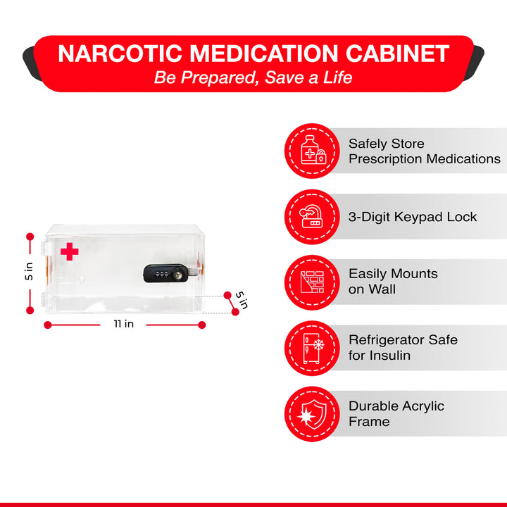 Narcotic Medicine Wall Mount Cabinet with Keypad Lock for Narcotics Safe Storage | Refrigerator Medication Lock Box for Insulin