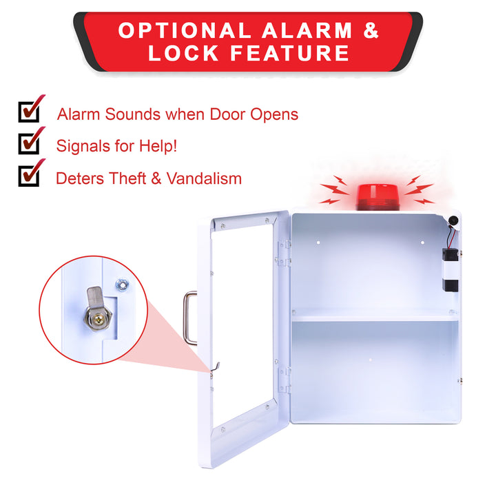 Large Wall-Mounted Naloxone Emergency Kit Cabinet Box - First Aid & Naloxone Compartments | with Alarm & Lock
