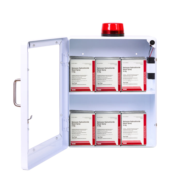 Large Wall-Mounted Naloxone Emergency Kit Cabinet Box - First Aid & Naloxone Compartments | with Alarm & Lock
