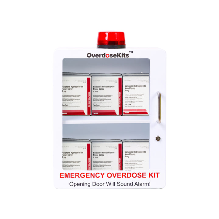 Large Wall-Mounted Naloxone Emergency Kit Cabinet Box - First Aid & Naloxone Compartments | with Alarm & Lock