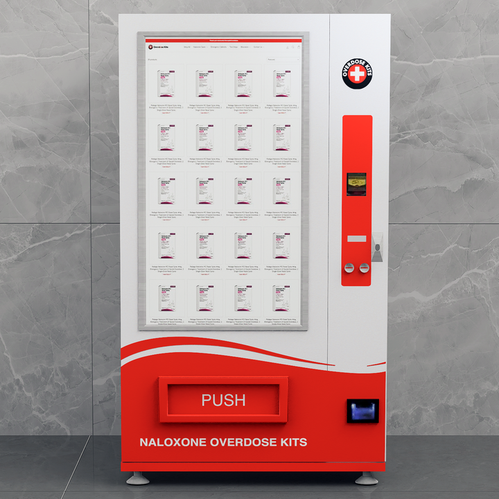 Naloxone Harm Reduction Vending Machine with 55" Video Screen