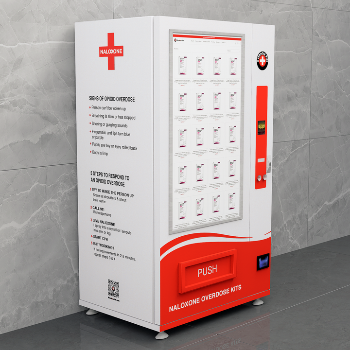 Naloxone Harm Reduction Vending Machine with 55" Video Screen