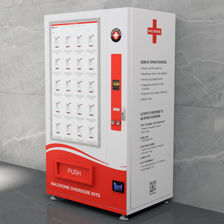 Naloxone Harm Reduction Vending Machine with 55" Video Screen