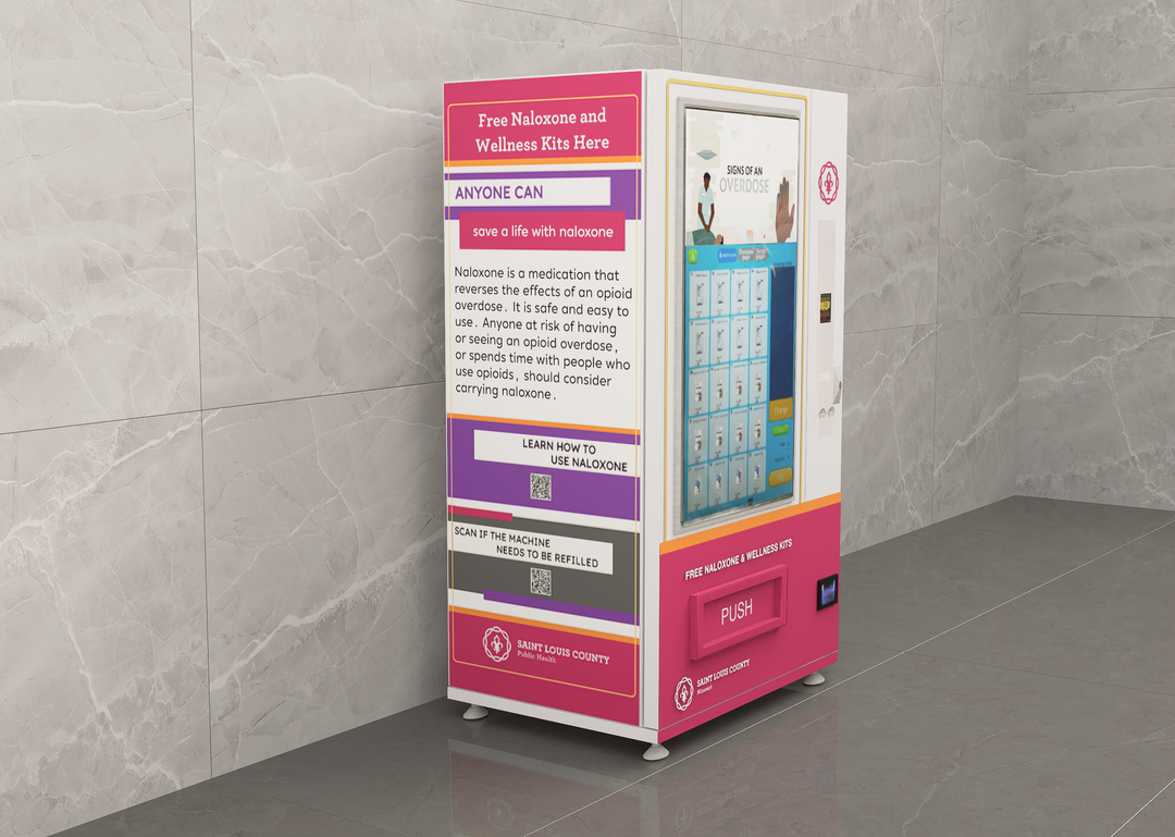 Naloxone Harm Reduction Vending Machine with 55" Video Screen