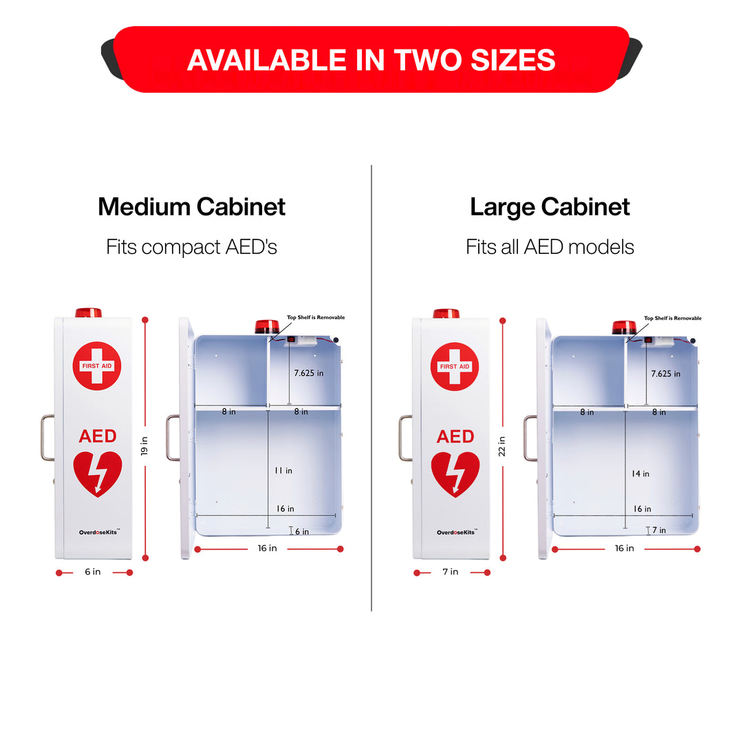 Emergency Medical Station Cabinet – Wall-Mounted Storage for AED, Naloxone, Bleeding Control & First Aid Kits