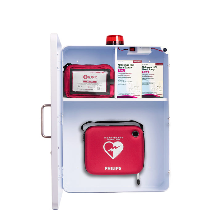 Emergency Medical Station Cabinet – Wall-Mounted Storage for AED, Naloxone, Bleeding Control & First Aid Kits