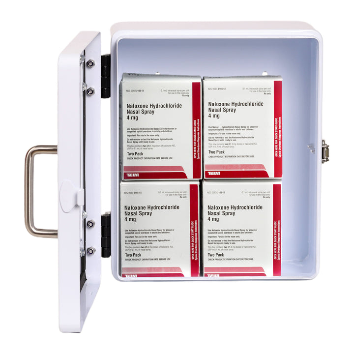 Outdoor Naloxone Overdose Emergency Kit Cabinet - 100% Waterproof - Wall Mounts  (No Alarm or Lock, White)