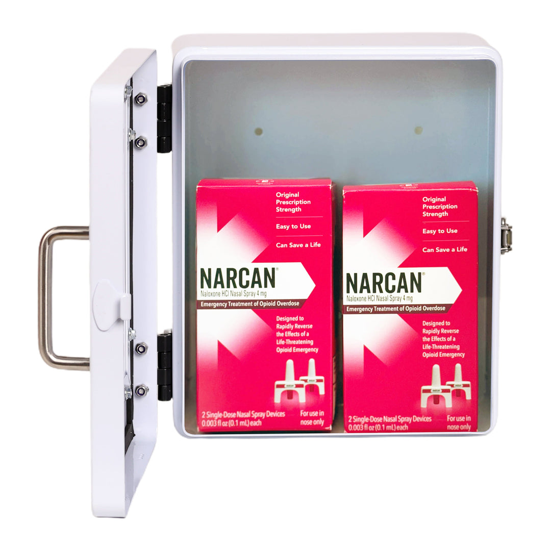 Outdoor Naloxone Overdose Emergency Kit Cabinet - 100% Waterproof - Wall Mounts  (No Alarm or Lock, White)