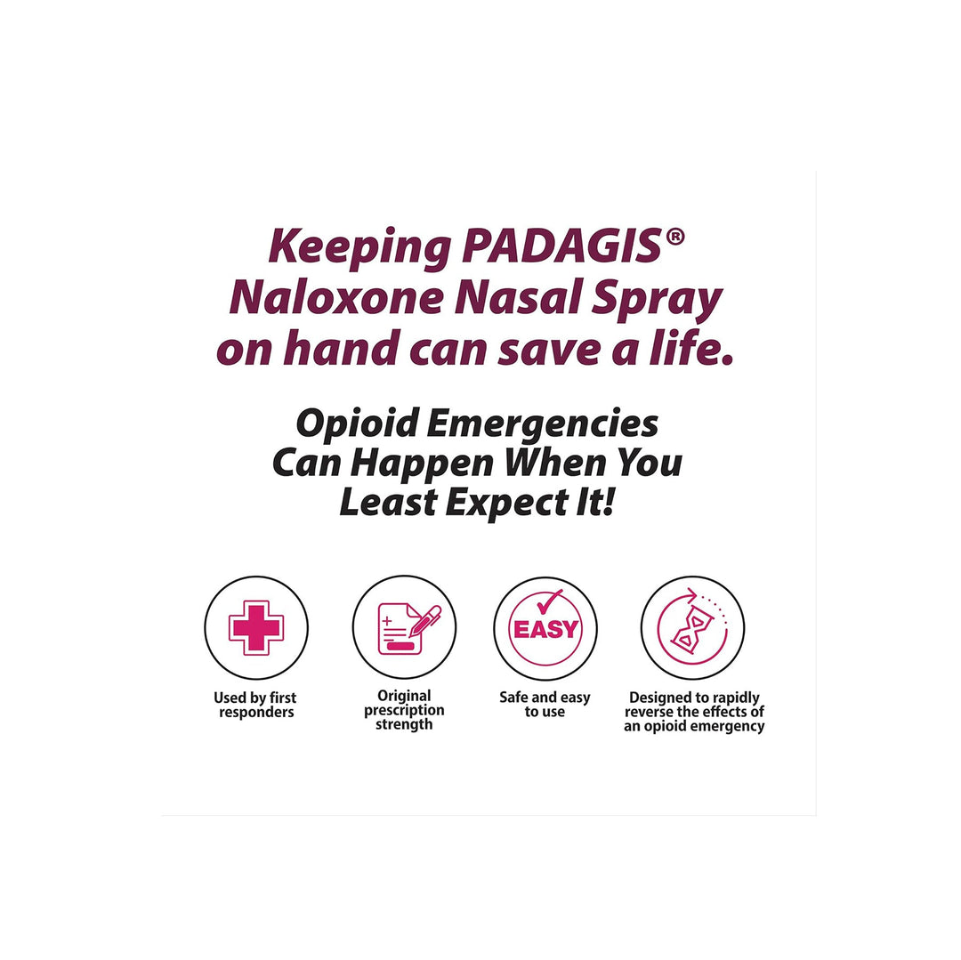 Padagis Naloxone HCl Nasal Spray 4mg, Emergency Treatment of Opioid Overdose, 2 Single-Dose Nasal Spray