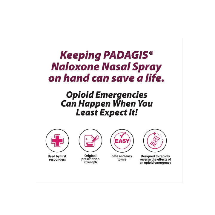 Padagis Naloxone HCl Nasal Spray 4mg, Emergency Treatment of Opioid Overdose, 2 Single-Dose Nasal Spray