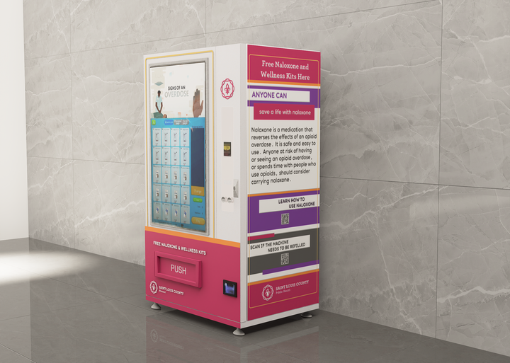 Naloxone Harm Reduction Vending Machine with 55" Video Screen