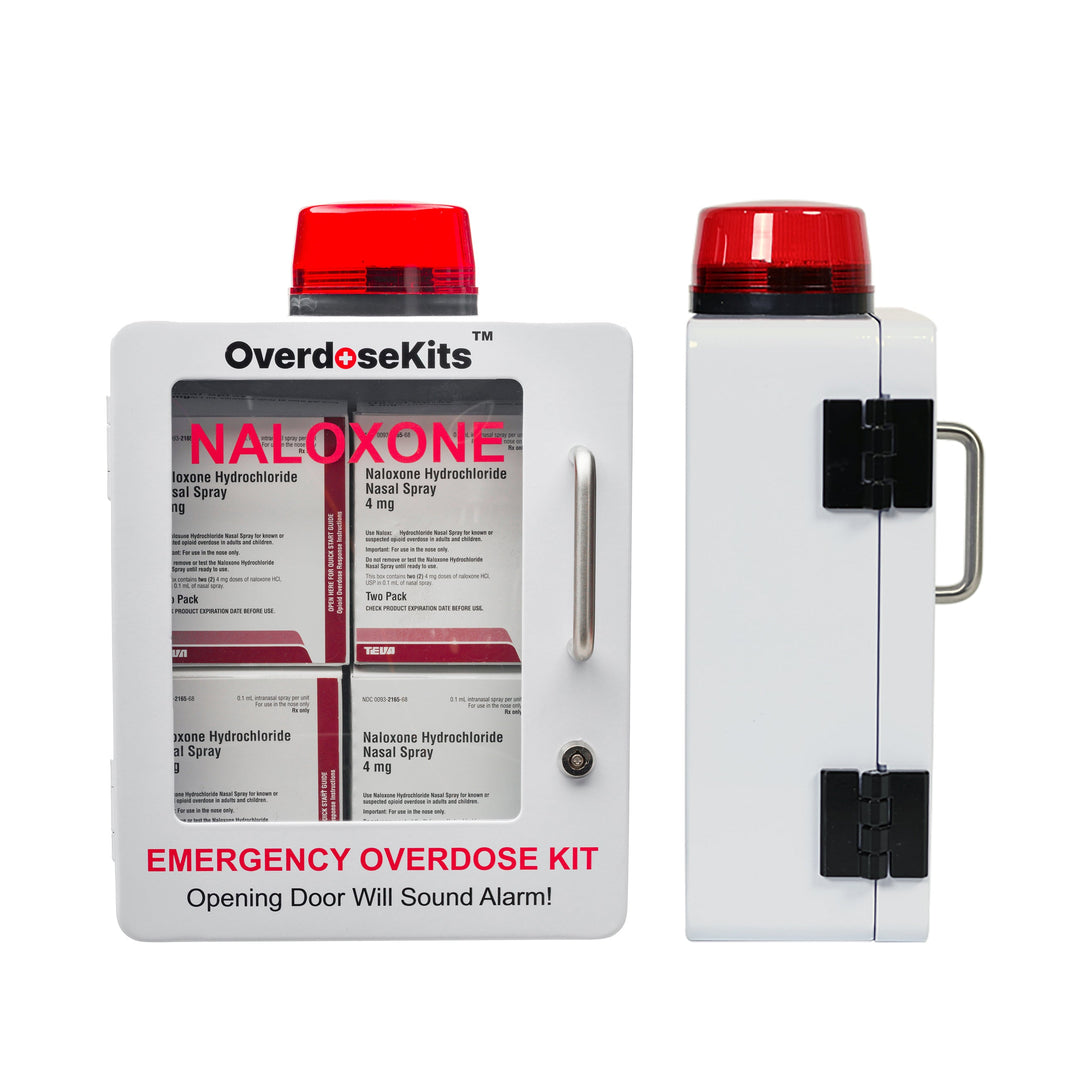 Naloxone Overdose Emergency Kit Cabinet - Designed for Wall Mount & Public Access (Optional Alarm & Lock)