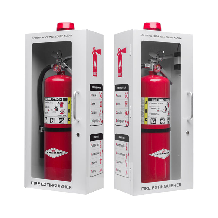 Fire Extinguisher Cabinet | Wall & Surface Mount | Holds 2.5 pound, 5 lb or 10 lb Extinguishers | Optional Alarm & Lock | Fire Safety Instructions Included