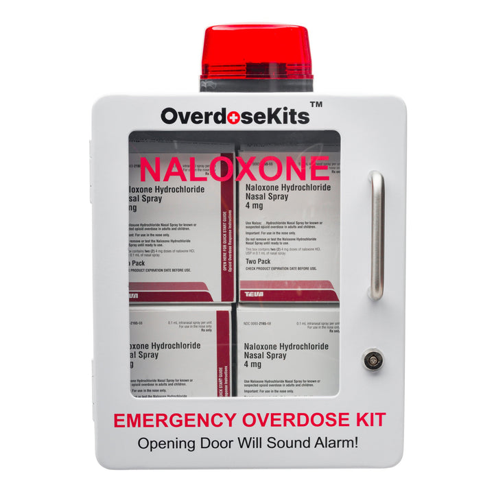 Naloxone Overdose Emergency Kit Cabinet - Designed for Wall Mount & Public Access (Optional Alarm & Lock)